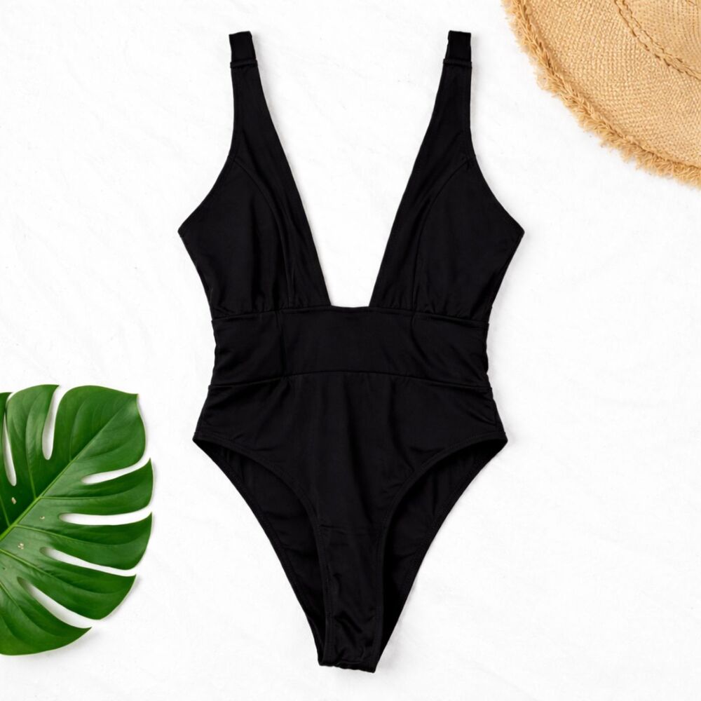 Yandy Plunge Pool One Piece Swimsuit Black Size Large Swimwear NEW